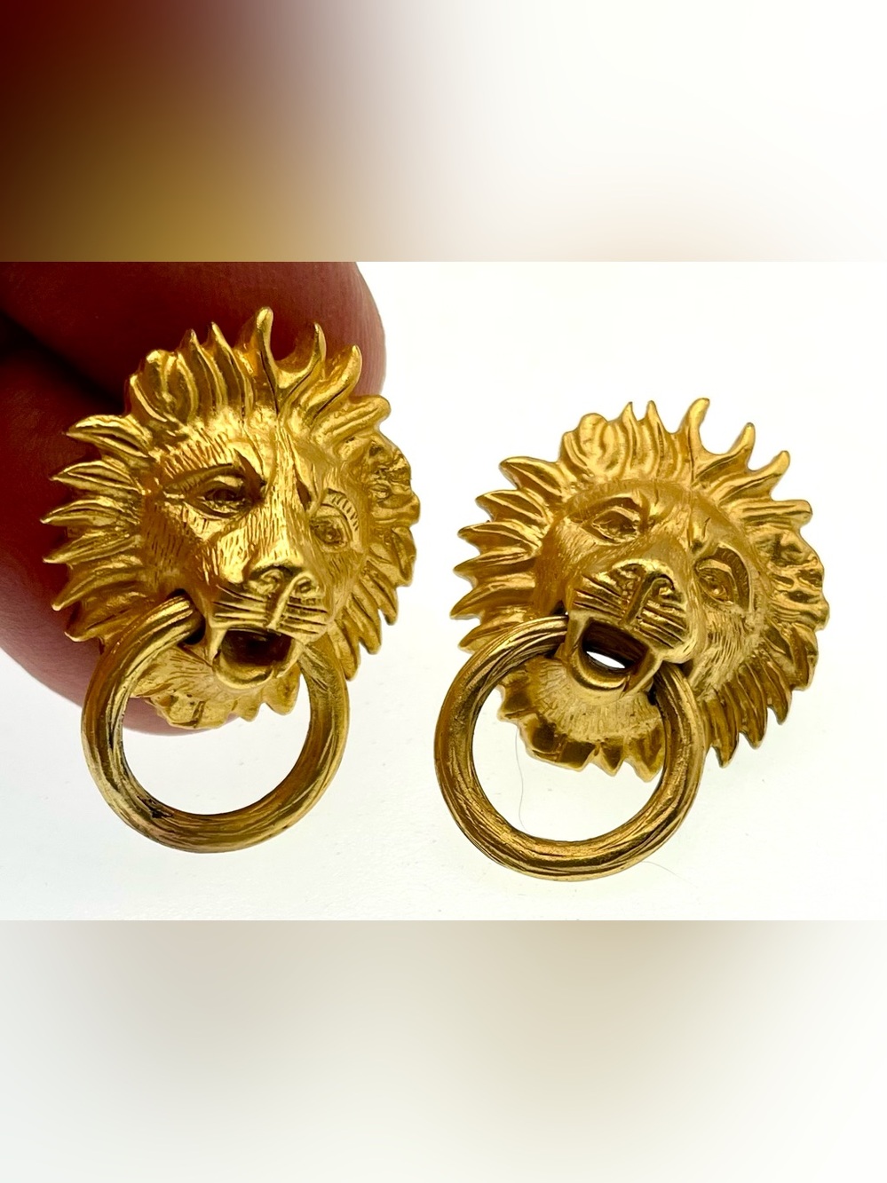 Vintage MFA Museum of Fine Arts Boston Lion Head Door Knocker Earrings Gold Tone